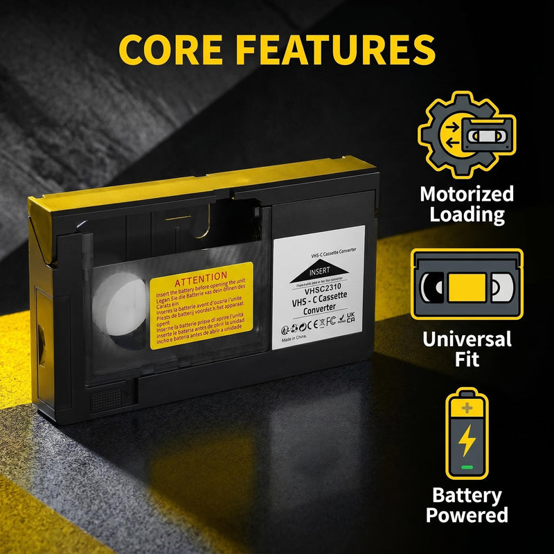 Motorized VHS-C to VHS Cassette Adapter, VHS-C Video Tape Converter for 12mm VHS-C & S-VHS-C Camcorder Tapes, NOT Compatible with 8mm, Hi8 & MiniDV Tapes
