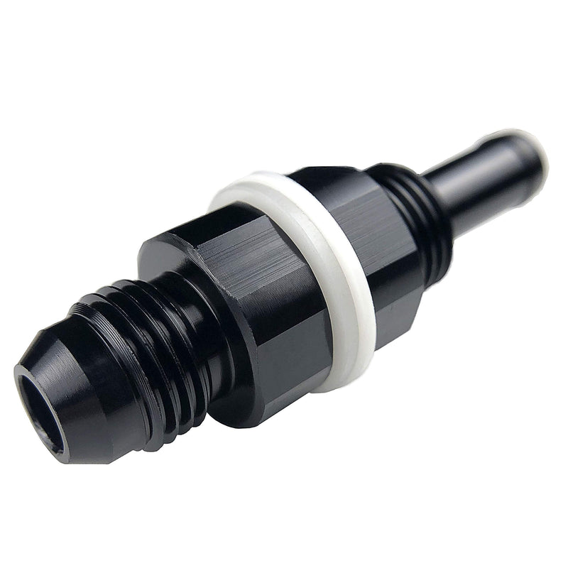 8AN Male Flare to 3/8 Hose Barb Fuel Cell Hose Line Fittings Adapter Aluminum Fuel Tank -8 AN Flare Bulkhead to 3/8" Push On Barb Connector with 2 Teflon Washers Black 8AN to 3/8 Fuel cell fitting