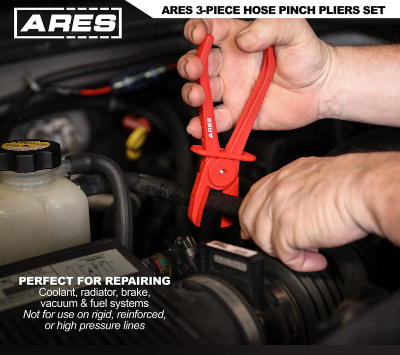 ARES 78000-3-Piece Hose Pinch Pliers Set – Includes 6-Inch, 7-Inch, and 10-Inch Sizes - Lightweight and Durable Nylon Design - For Use While Repairing Coolant, Brake, Vacuum and Fuel Systems 3-Piece Hose Pinch Pliers Set
