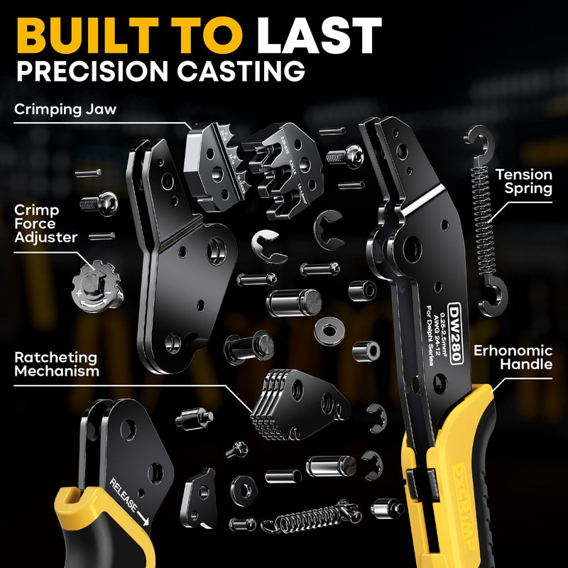 Weather Pack Connectors Crimping Tool Kit, 1–4 Pin Automotive Connector Set with Ratcheting Crimper 22–12 AWG & Extraction Tool, for Harness Repair, Compatible with Delphi/Aptiv Weather Pack 1-4 Pin | 22-12 AWG