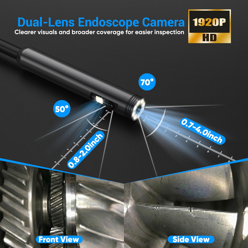 [Dual-Lens] Endoscope Camera with Light,1920P HD Borescope with 8+1 Adjustable LED Lights, IP67 Waterproof Endoscope with Semi-Rigid Snake Cable, Inspection Borescope for iOS and Android-16.4ft 16.4 ft