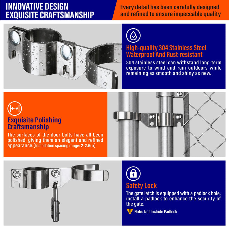 Heavy Duty Stainless Steel 1-5/8" x 2-3/8" Chain Link Fence Gate Fork Latch with Hole for Padlock（Fit 1 5/8" Gate Frame） 1Pack 1-5/8''x2-3/8''-1P