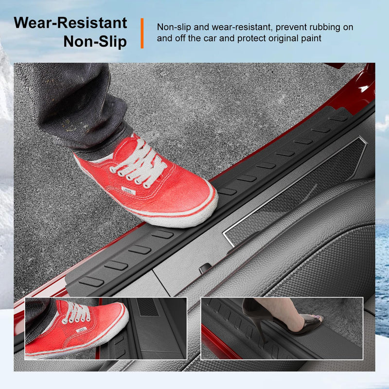 powoq Door Sill Protector Compatible with 2019-2025 Chevy Silverado GMC Sierra 1500 TPE Car Door Protector 4Pcs Car Sill Guard Replacement for 2019-2025 Chevy Silverado Accessories Compatible with 19-25 Chevy Silverado