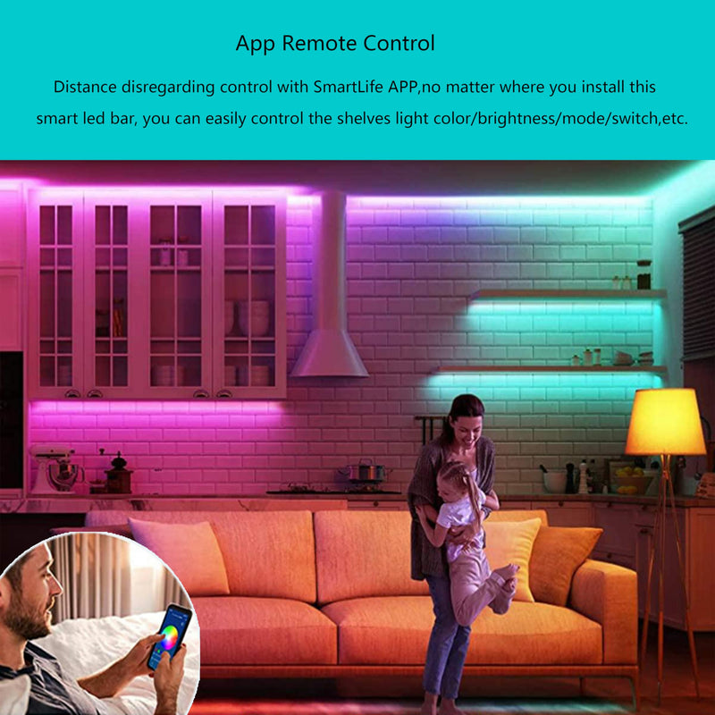 Plug In Under Cabinet Lighting,RGB LED Light Bar with Alexa,Google Assistant,APP Control,Multicolor Under Counter Lights Strip Dimmable for Desk,Room,Cupboard, Hallway,Shelf,Closet,20Inch LED Bar,1pcs 20Inch-1 Pack