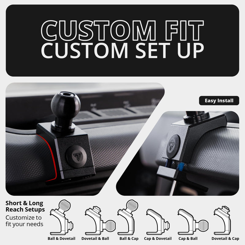 Tackform Link Phone Mount with Top Dash Clip - Compatible with 2021-2025 Ford Bronco | CNC Billet Aluminum | Zero Slip, Anti-Scratch | Universal Holder Compatible with iPhone, Galaxy, More | Black