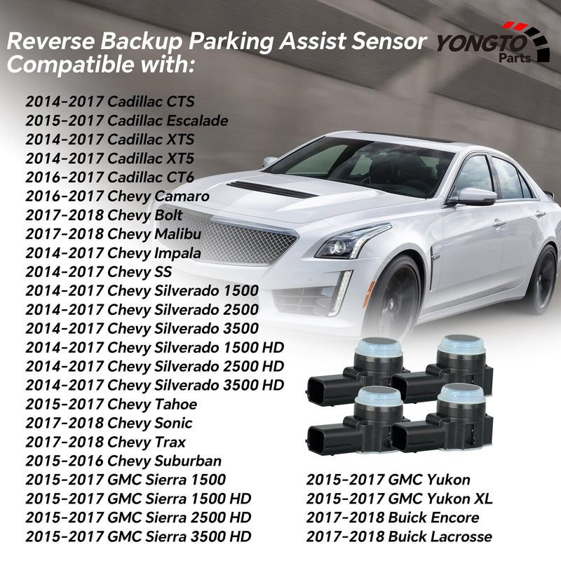 23428268 4Pcs Reverse Backup Parking Assist Sensor Compatible with Chevy Silverado 1500 2500 3500 HD Tahoe Malibu, Cadillac Escalade XT5 CT6, GMC Sierra Yukon XL, Buick Replace OE 52050134