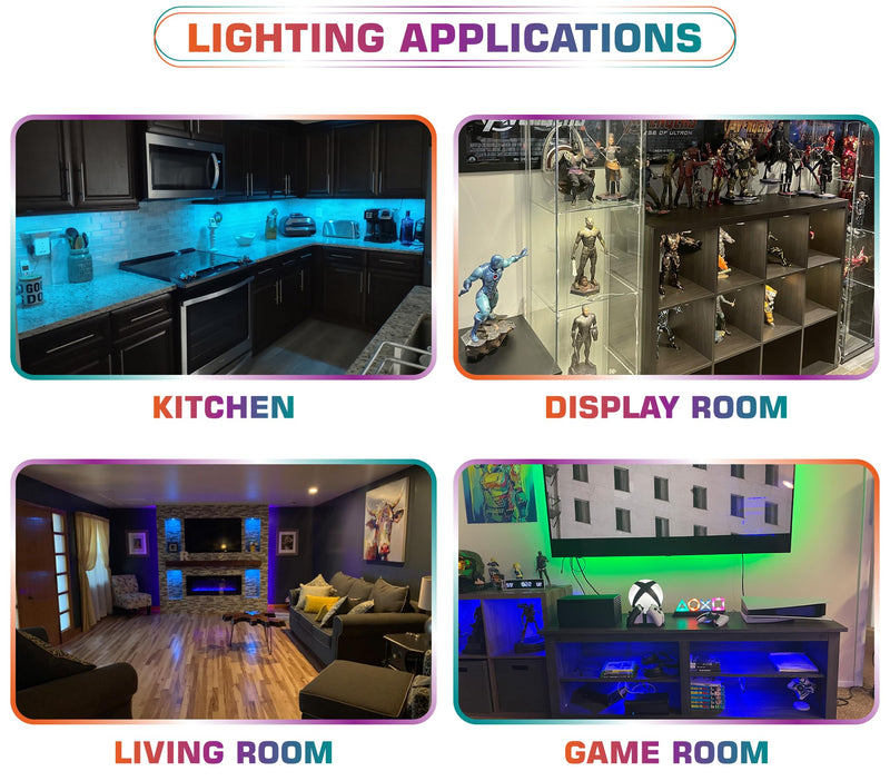 RGBWW Under & Above Shelf Light, Round LED Puck for Accent & Ambient Lighting, Color Changing & True Warm White, Remote Dimmable, Daisy Chain Linkable, 110 Volt Wall Plugged in, 4 Lights 4 Lights Kit