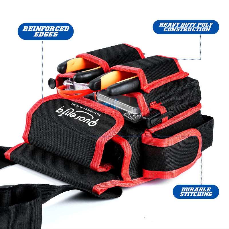 Tool Belt for Men: Adjustable Oxford Work Pouch with 8 Durable Pockets, Ideal for Repair & Electrical Work, Fits Waist 31” to 52” (Red, Extra Large) Red