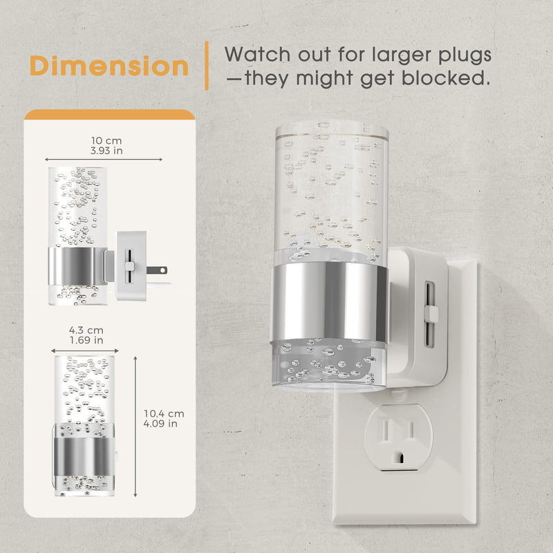 Briignite Night Light, 2 Pack Dimmable Night Lights Plug into Wall, LED Night Light with 0-100 LM Adjustable Brightness, Automatic Night Lights with Dusk to Dawn Sensor, for Bathroom Hallway Sliver Ring-Amber