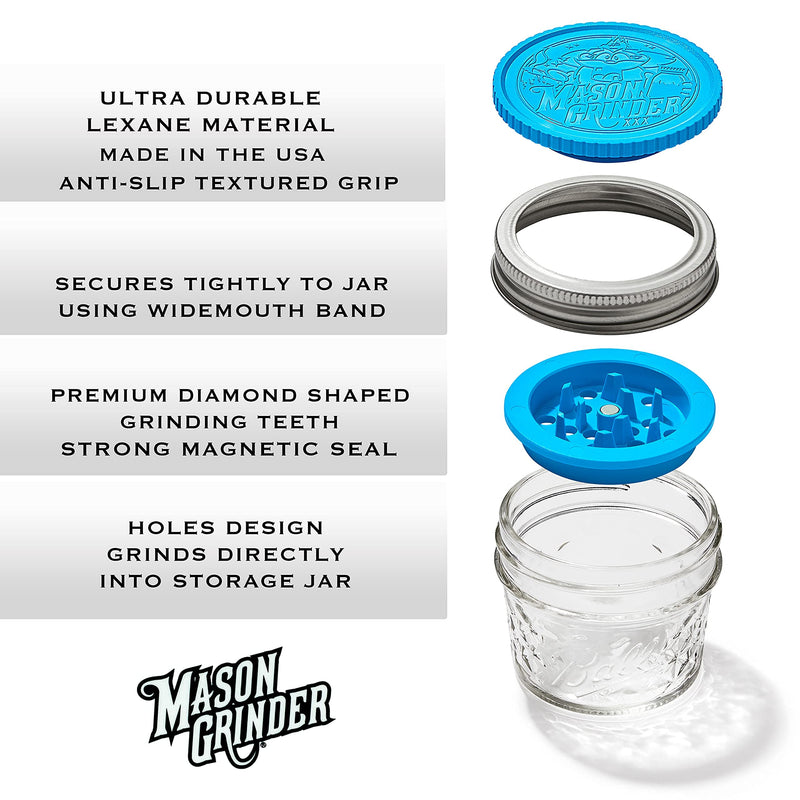 2 Piece Herb Grinder with Holes by Mason Grinder - Small Mouth - Fits on Regular Mason Jars (Jar Not Included)