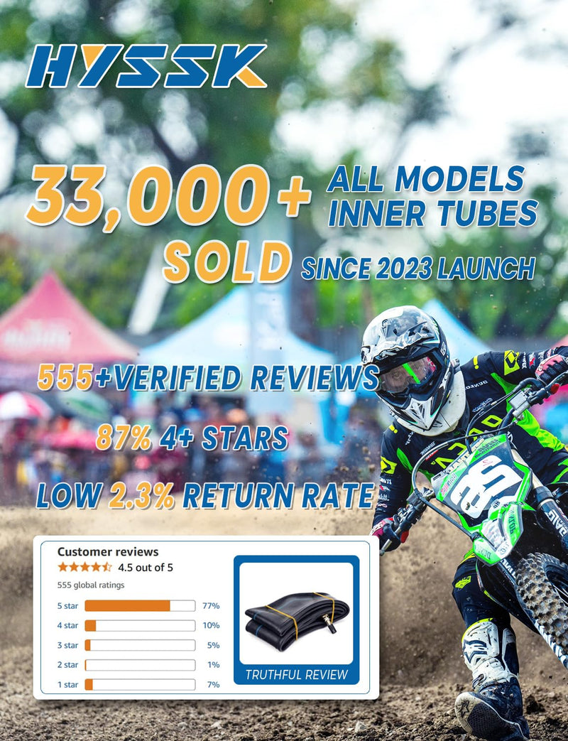 Premium Hyssk 2.75/3.00-12" Motorcycle Inner Tube for 80/100-12 SSR Dirt Pit Bike Rear Tire 2.75/3.00-12" Tube