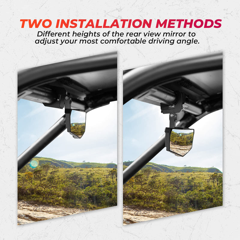 KEMIMOTO UTV Rear View Mirror, SXS UTV Mirror Clear View with 1.5 1.65-2 inch 360° Adjustable Low Profile Aluminum Clamp Compatible with Polaris RZR/Pioneer/Talon/Kawasaki KRX/Mule/Can Am X3/ CFMOTO