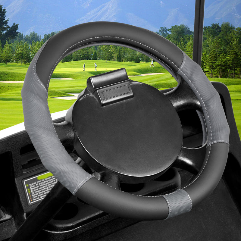 10L0L 13 Inch Golf Cart Steering Wheel Cover for EZGO TXT & RXV, Anti Slip PU Leather & Comfortable Grip Feeling-Black Grey Black & Grey