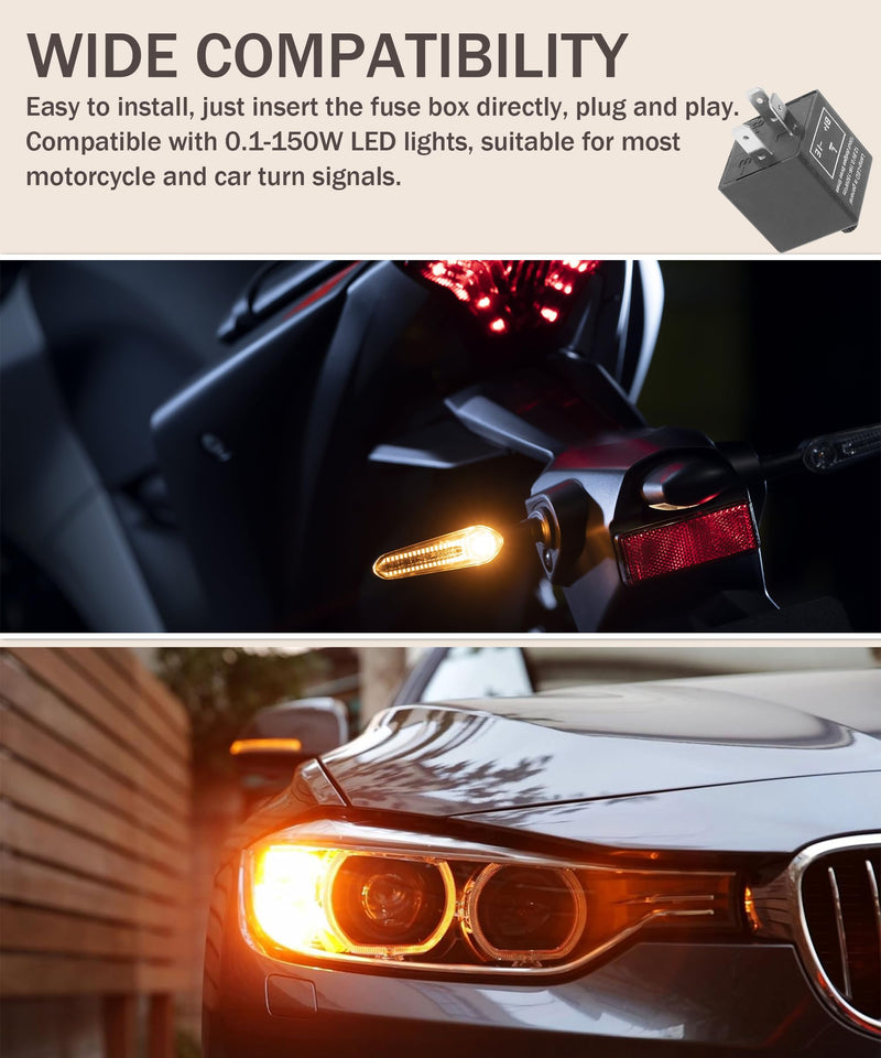 CF-13 LED Flasher Relay, Universal 12V Car Flasher Relay for LED Turn Signal Fixing Hyper Blink Flash, Fits Car SUV Motorcycle