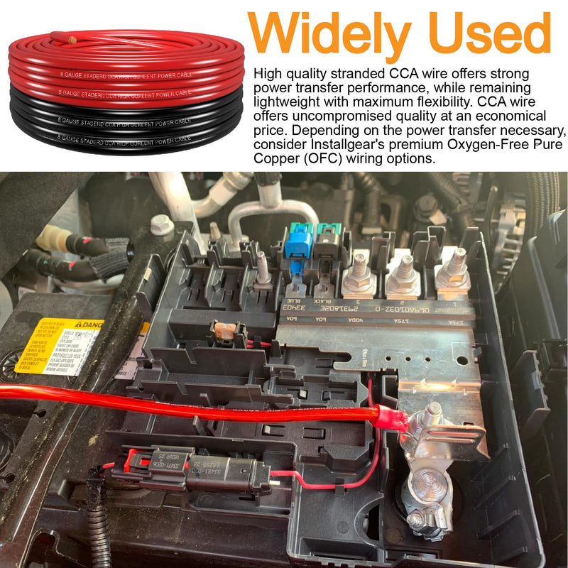 8 Gauge Wire (50ft Each- Black/Red) Copper Clad Aluminum CCA,60A AGU Fuse Holder,20pcs Lugs Terminal Connectors and 2:1 Heat Shrink Tube for Power/Auto,Amplifier,Ground Cable 100FT+60A fuse holder