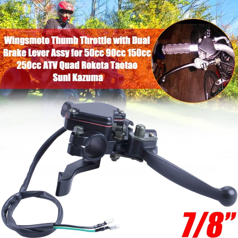 7/8'' Thumb Throttle with Dual Brake Lever Assy Compatible with 50cc 90cc 150cc 250cc ATV Quad Roketa Taotao Sunl Kazuma