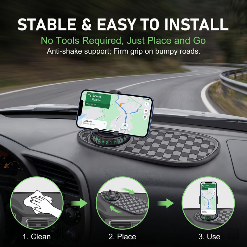 1 PC Car Dashboard Mat, 3-in-1 Anti-Slip Pad with Rotatable Phone Holder and Hidden Parking Number, Dashboard Organizer Accessory, Universal for Most Cars, Trucks, SUVs (Black #1) 1 PC Black #1