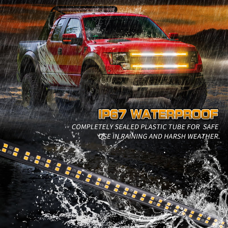 XRIDONSEN 2PCS 30 inch Truck Grill Lights Strip 360 LED Strobe Lights Amber White Grille/Tailgate/Rear window Emergency Flashing Warning Safety Caution Lights for Tow Plow Trucks Construction Vehicles Amber/White