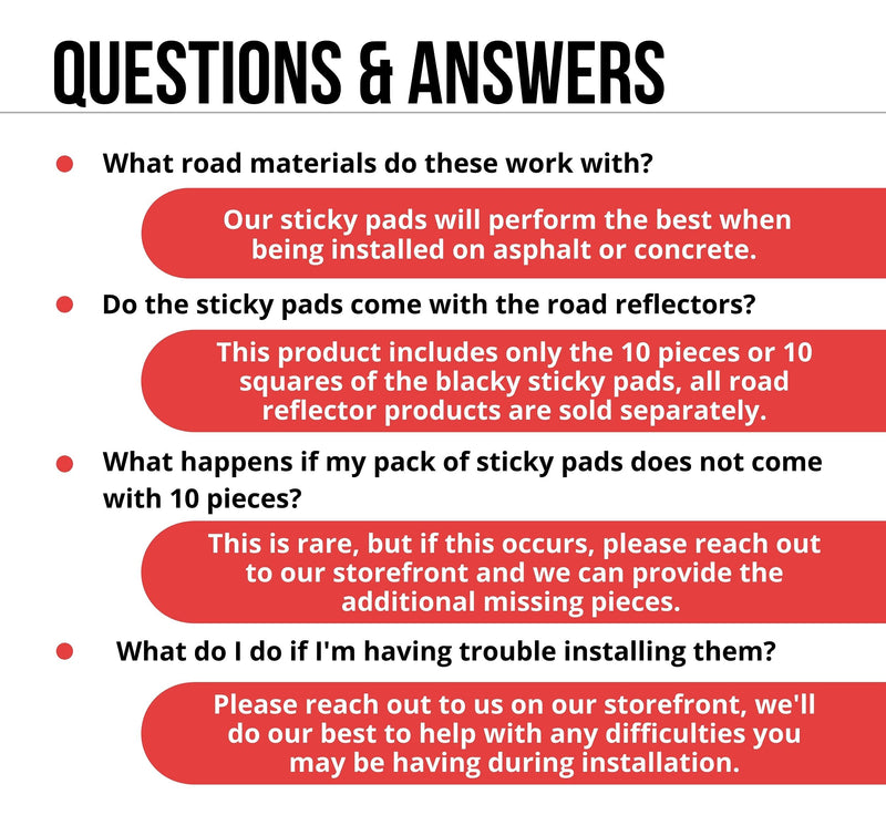 Adhesive Sticky Pads For Road Reflectors | Pack of 10 | 4 by 4 inch Butyl Pads | Sticks to Street, Pavement and Asphalt | Industrial Grade Glue for Reflector Markers (Reflectors Sold Separately)