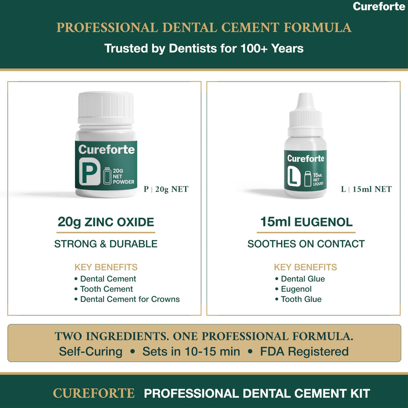 Zinc Oxide Eugenol Dental Cement Kit – Professional Temporary Crown & Bridge Glue for Tooth Fillings | Self-Curing, Strong Bond, and Pulp-Soothing Formula | Easy-to-Use Dental Repair Kit