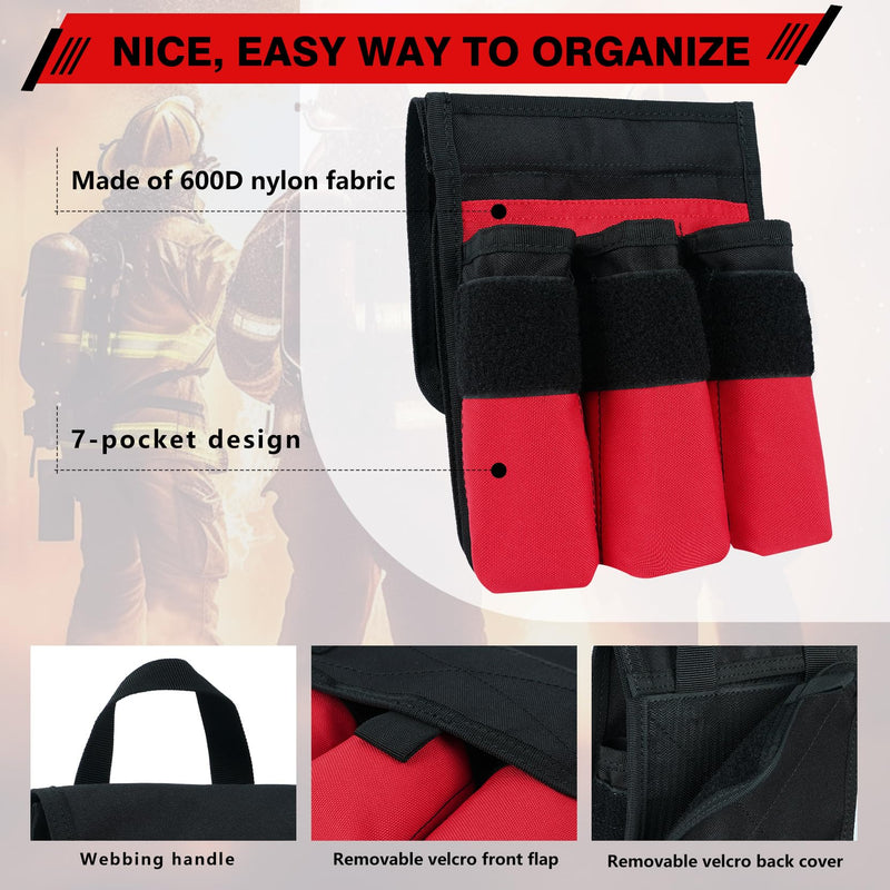 MELOTOUGH 7-Pocket Firefighter Tool Pouch with Carry Handle and Flap, Fits in Bunker Gear Pocket, Tool Organizer Red