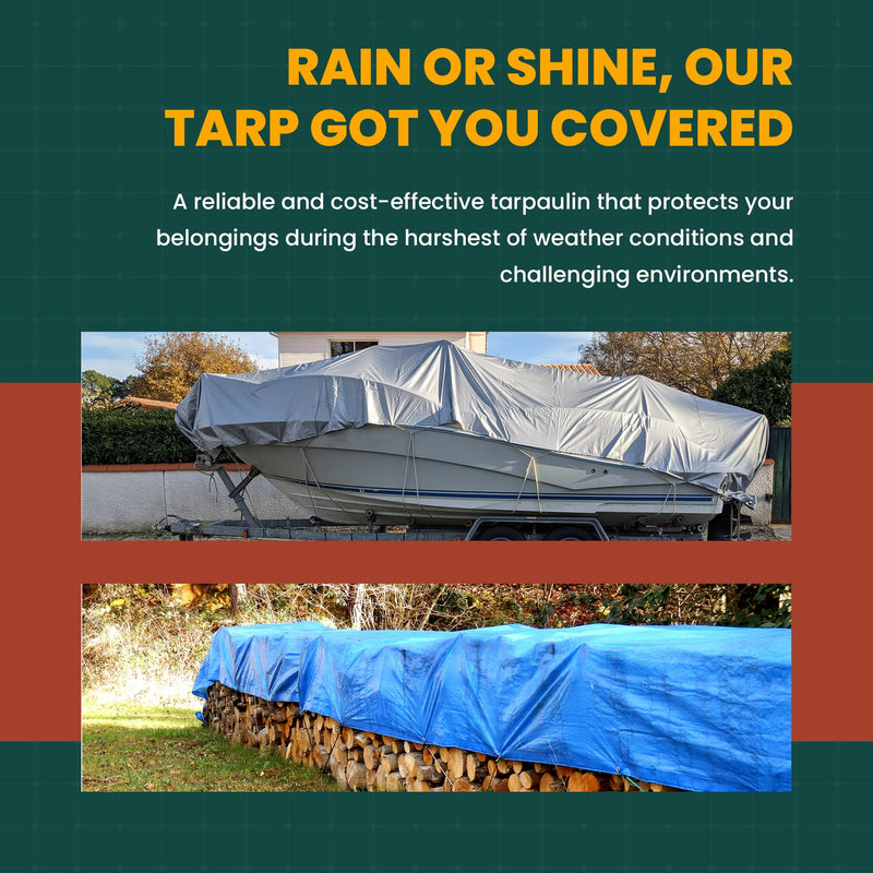 Large Waterproof Tarp- Heavy Duty Thick Poly Tarpaulin Ideal for Canopy Tents, Boats, RV or Pool Covers- Multipurpose Protective Tarps with Grommets for Indoor and Outdoor Use 8X10 Blue-lightweight Protection