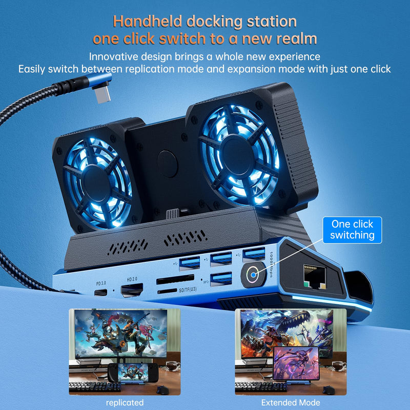 Docking Staion for Steam Deck/ROG Ally/Legion Go,14 in 1 Double Fan Steam Deck Dock M.2 NVMe Expansion Slot. 1000Mbps Ethernet,3.0 PD100W Charging, HD 2.0 4K@60Hz. 4 USB Port. Slot Steam Deck Dock.