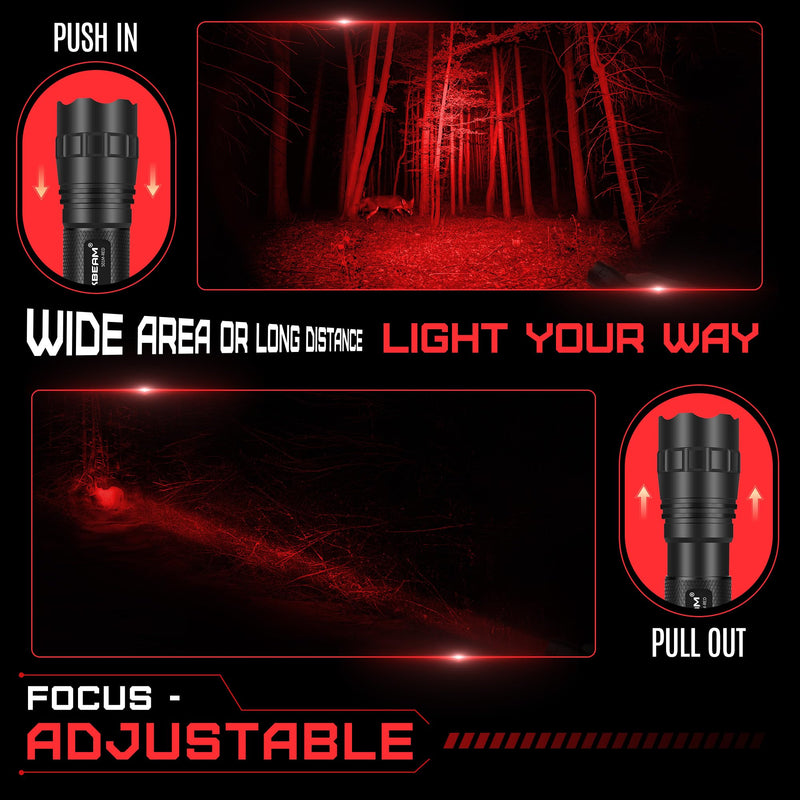 DARKBEAM Red Light LED Flashlight Tactical USB Rechargeable Stepless Dimming, Flood/Spot Portable Handheld Redlight for Night Hunting, Camping, Observation, Fishing, Astronomy, Rescue, Stargazin Pocket-size (501M)