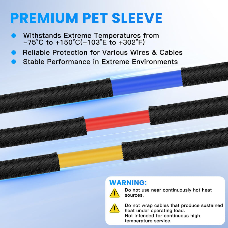 1/2" 10ft Black Expandable Braided Cable Sleeve PET | Wire Sleeve for Cable Management, Abrasion & Heat Resistant, Easy Install & Cut, Ideal for Home Theater & Smart Home 1/2"-10ft