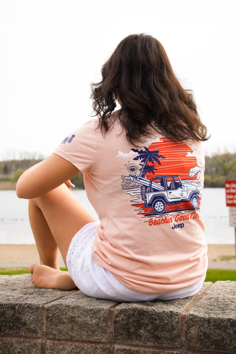 Jeep Ladies Beachin' Good Time V-Neck T-Shirt for Women Large Heather Peach