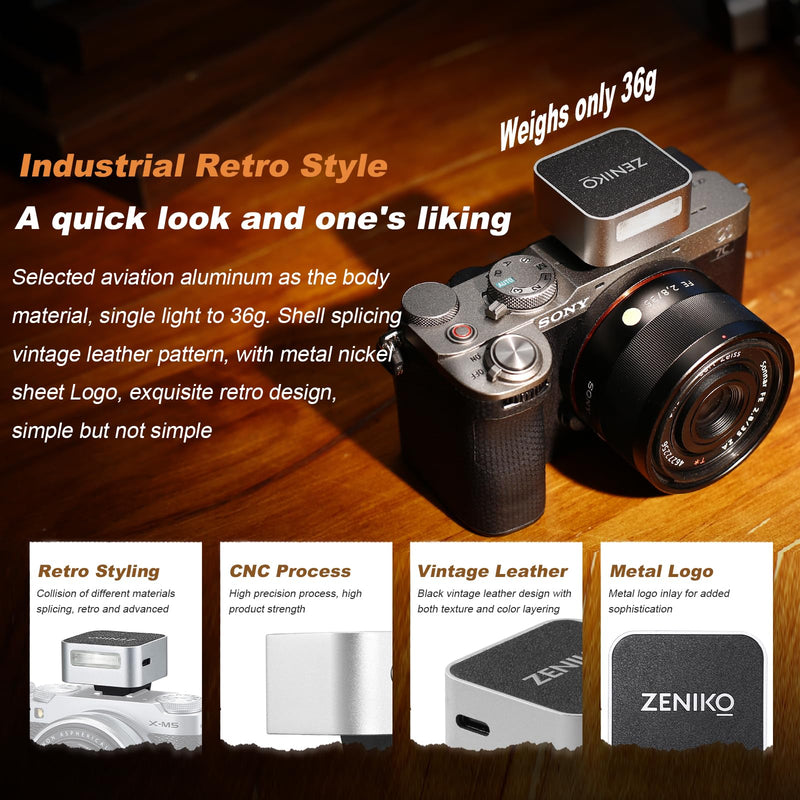 ZF08 Aluminum Mini Camera Flash for Sony zv1 Sony zve10, Speedlite On Camera, 440 Full-Power Flashes 2.5S Recycle Mini Manual Flash for Canon/Ricoh gr3/Nikon/Fuji f1 Silver-ZF08