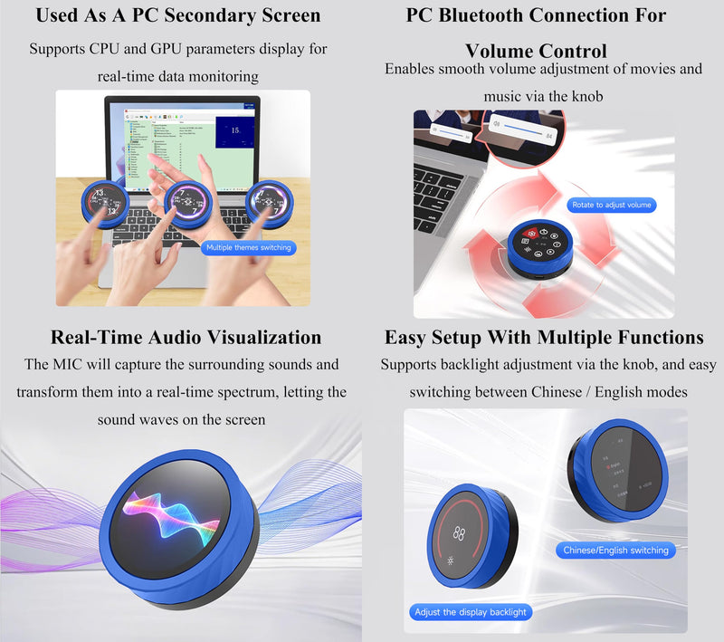 ESP32-S3 1.8inch Knob Touch Display Development Board, Multi-Functional Smart Rotary Knob Screen, 2.4GHz Wi-Fi and Bluetooth Wireless Connection, PC Volume Control, PC Secondary Screen, No Battery