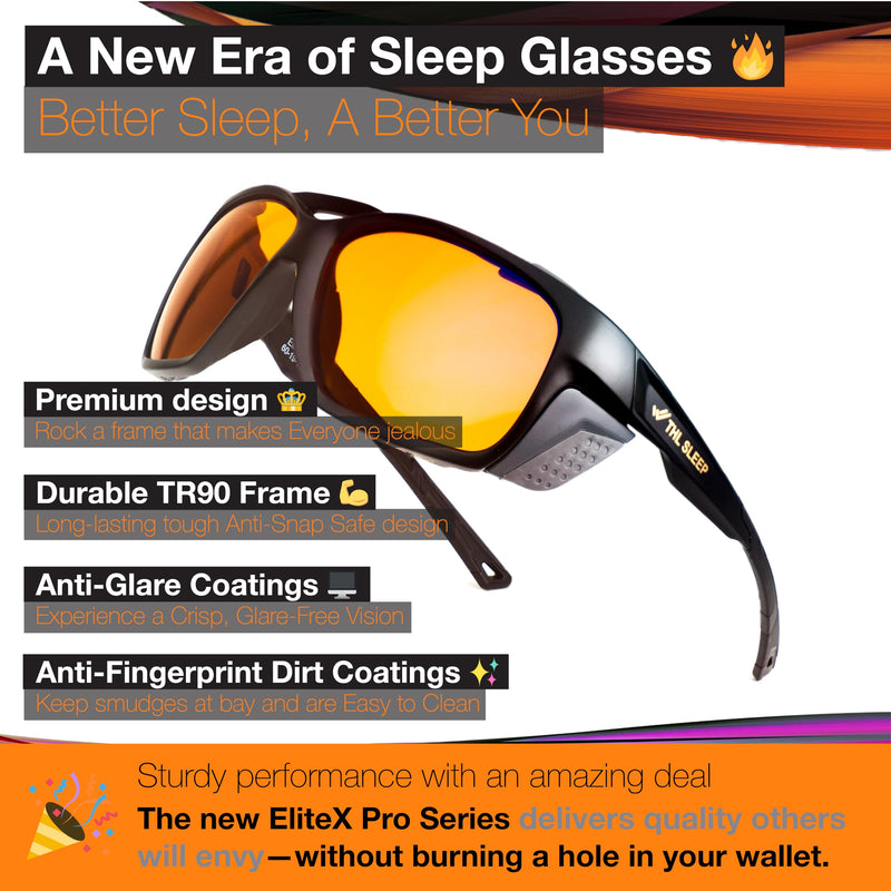 Orange Blue Light Blocking Glasses for Better Sleep - Amber Wrap Around Computer Migraine Glasses - EliteX Ultra Nighttime Migraine Gaming Glasses Men & Women - Screen Eye Strain Blue Light Blockers