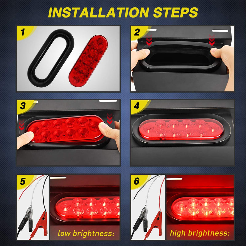 Nilight 4PCS 6" Oval LED Trailer Tail Lights 4PCS 10 LED w/Flush Mount Grommets Plugs Reverse/Back Up Trailer Lights for RV Truck Jeep Red/White 4Pcs