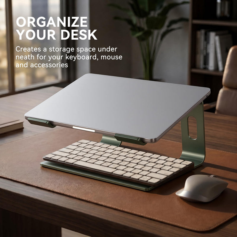 SOUNDANCE Laptop Stand, Aluminum Computer Riser, Ergonomic Laptops Elevator for Desk, Metal Holder Compatible with 10 to 15.6 Inches Notebook Computer, Green F-Green For 10 to 15.6 Inches Laptop