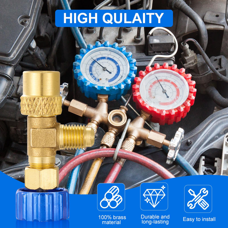 R12 R22 Refrigerant Charging Valve, Safety Flow Control Ball Valve, Brass Low Loss HVAC Fittings for R12 R22 AC Manifold, Mini Split Air Conditioner Tool (1/4'' Male x 1/4'' Female) 1/4'' Male x 1/4'' Female