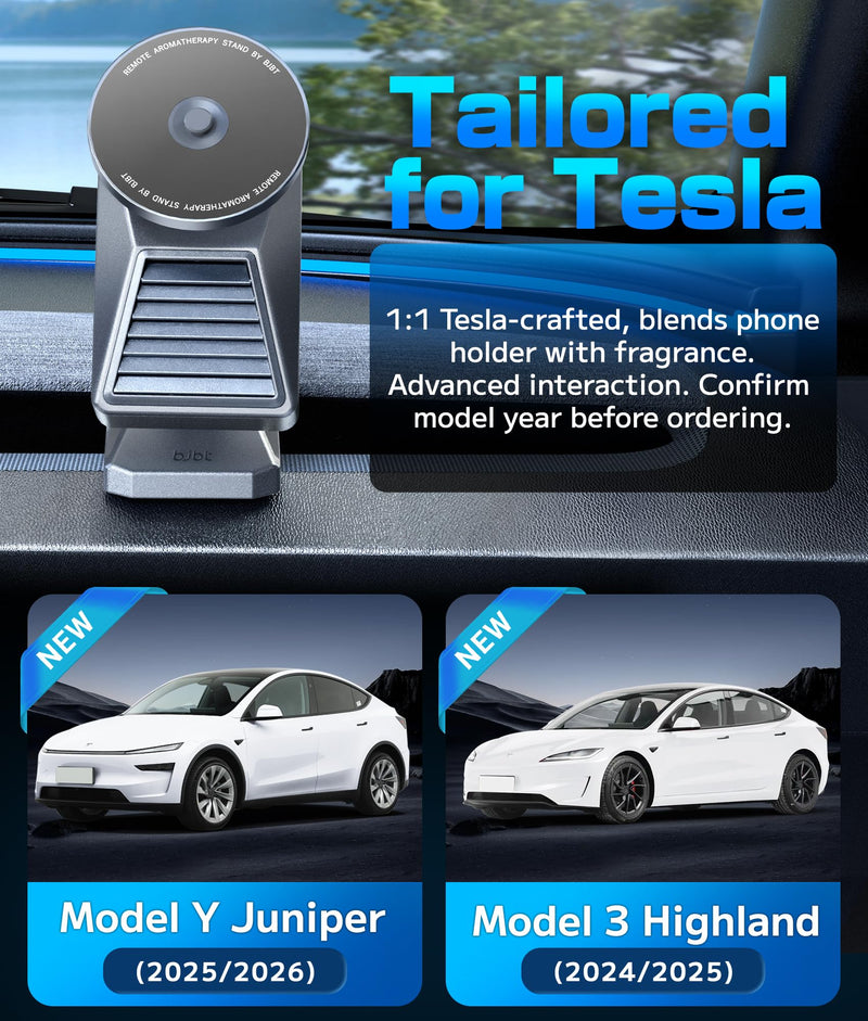 2-in-1 Magnetic Car Phone Holder & Aromatherapy Diffuser for Tesla Model Y Juniper 2025-2026 / Model 3 Highland 2024-2025 & 6-Seater YL, Screen Mount Air Freshener, Gray(Ocean x3)