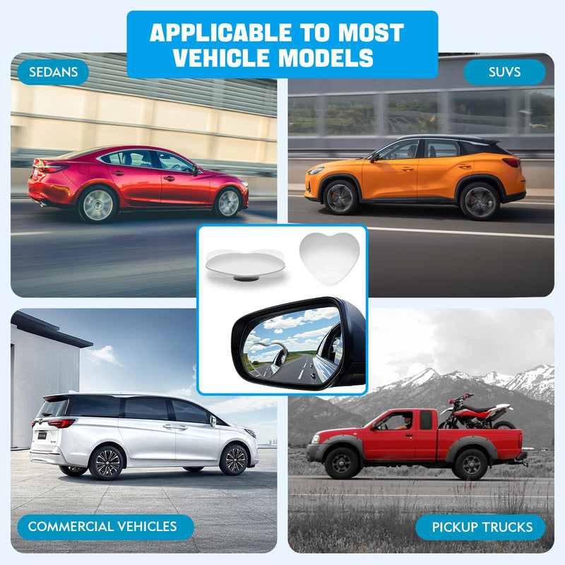 2 Car Blind Spot Mirrors, 8cm Frameless Convex Glass Mirror - 360° Adjustable Wide Angle Rearview Side Mirror for Safe Driving