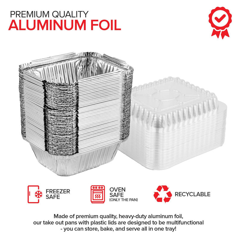 Stock Your Home 1 lb Small Aluminum Pans with Clear Plastic Lids (100 Pack), Disposable Cookware & Takeout Trays for Restaurants & Catering 100 Pack