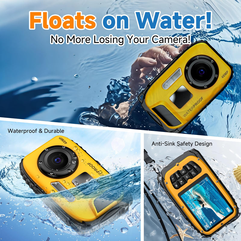 Underwater Floating Digital Camera – 48MP HD Bare-Body Waterproof Camera, No Case Needed for Underwater Fun & Childhood Memories (Orange) Orange