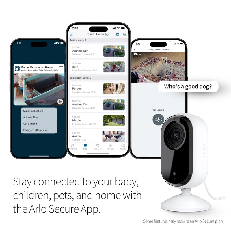 Arlo Essential Security Camera 2K | Indoor Only| 2nd Gen | Baby Monitor & Pet Camera | Wireless with Spotlight, 2-Way Audio, Color Night Vision, Live Stream, Motion Activation, White, 2 Cameras 2K Indoor 2nd Gen