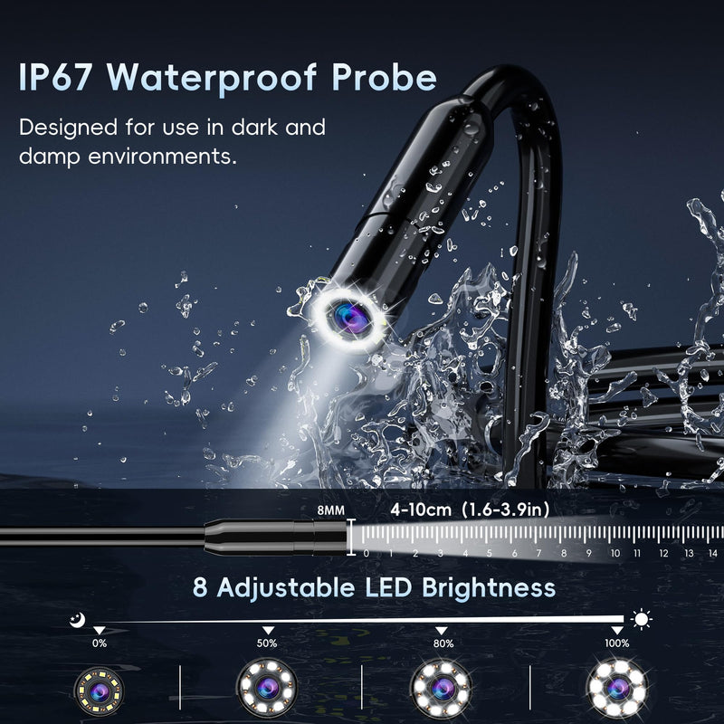 50FT Endoscope Camera with Light -IP67 Waterproof Borescope Inspection Camera with 4.3" IPS Screen, 1080P HD Sewer Tools with 8 Adjustable LEDs, Snake Cameras for Father's Day 50ft