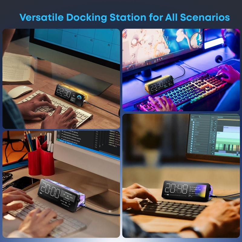 Laptop Docking Station (7-in-1), Docking Station with Screen, Multiple Built-in Apps, USB C Dock with HDMI 4K@60Hz, 90W Max Power Delivery, 1 Gbps Ethernet, USB C Hub for Mac/Dell/HP black grey
