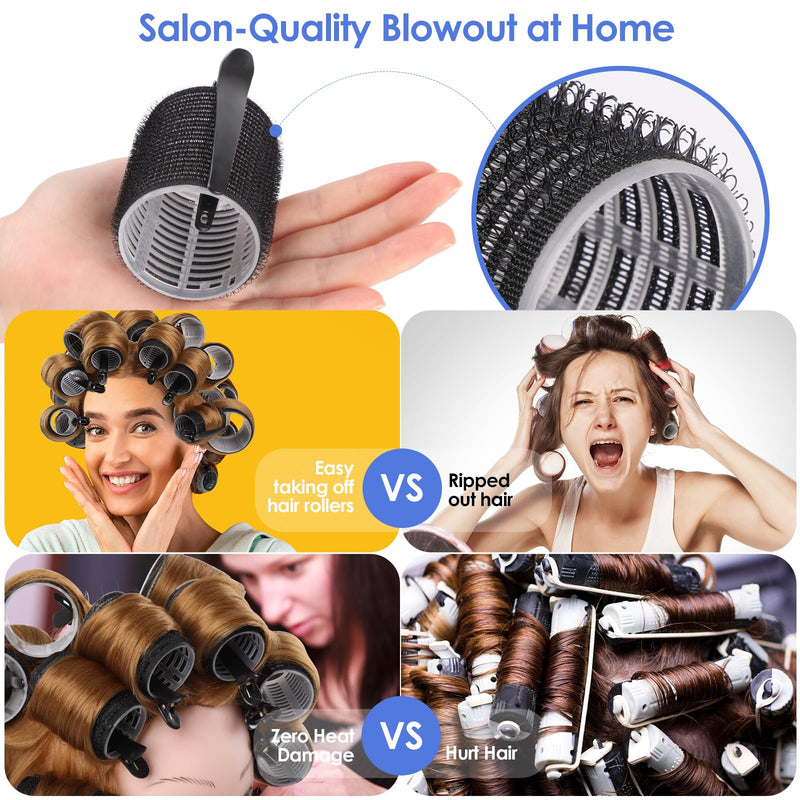 Simpeak 32Pcs Hair Rollers Set, Self-Grip Hair Curlers Set includes 18Pcs Rollers(60mm/48mm/36mm), 12 Clips, 1 Comb and Storage Bag for Long Medium Short Volume Curls