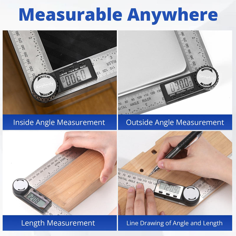 Digital Angle Finder Protractor, 7inch 200mm Angle Gauge Professional Measuring Tool, Third Generation Adjustable Angle Ruler, Quick Display for Carpentry Construction (Stainless Steel) Stainless Steel