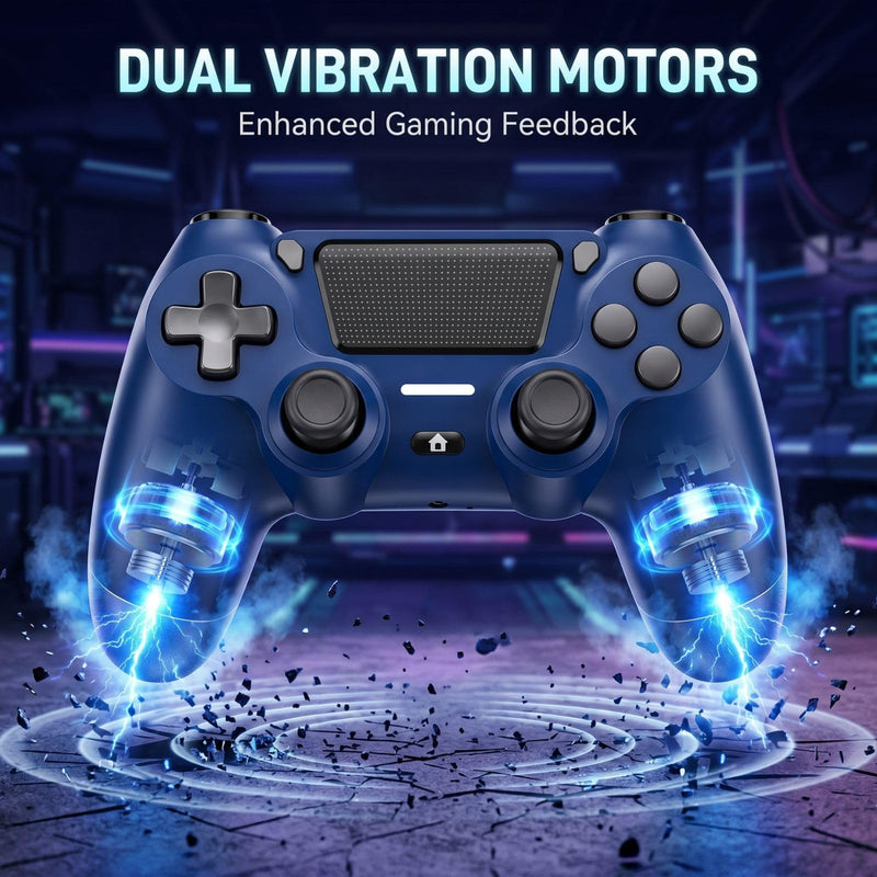 BJXOZ Wireless Controller for PS4 Controller, Gamepad with USB-C Port | Dual Vibration, Six-axis Gyroscope Sensor, 1000mAh, Speaker, 3.5mm Audio Jack, Touchpad, Compatible with PS4/Slim/Pro/PC Blue