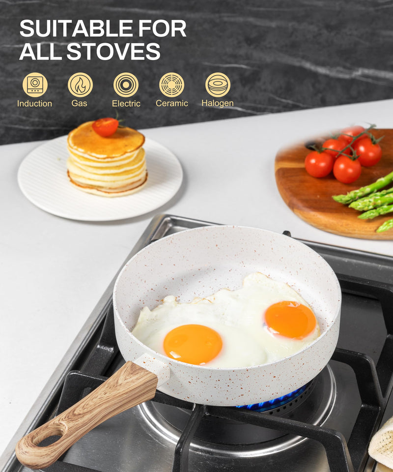 MICHELANGELO Small Frying Pan Nonstick - 6 Inch Single Egg Frying Pan, Mini Skillet with Stay-Cool Handle, Non-Toxic Omelette Pan, White White Granite