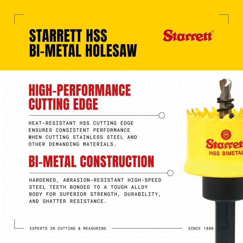 Starrett HSS Bi-Metal Hole Saw - CSC38 Cordless Smooth Cutting Hole Saw - for Wood Plastics Steel Various Materials - 38mm