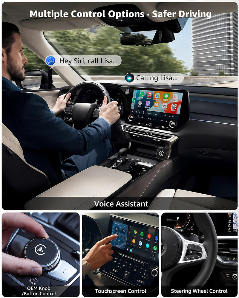 Wireless CarPlay Adapter & Android Auto Adapter, 2-in-1 Mini Dongle, Wired to Wireless, Plug & Play, Fast Auto Reconnect, Stable Low-Latency Connection, for iPhone & Android, Cars 2016+, Black