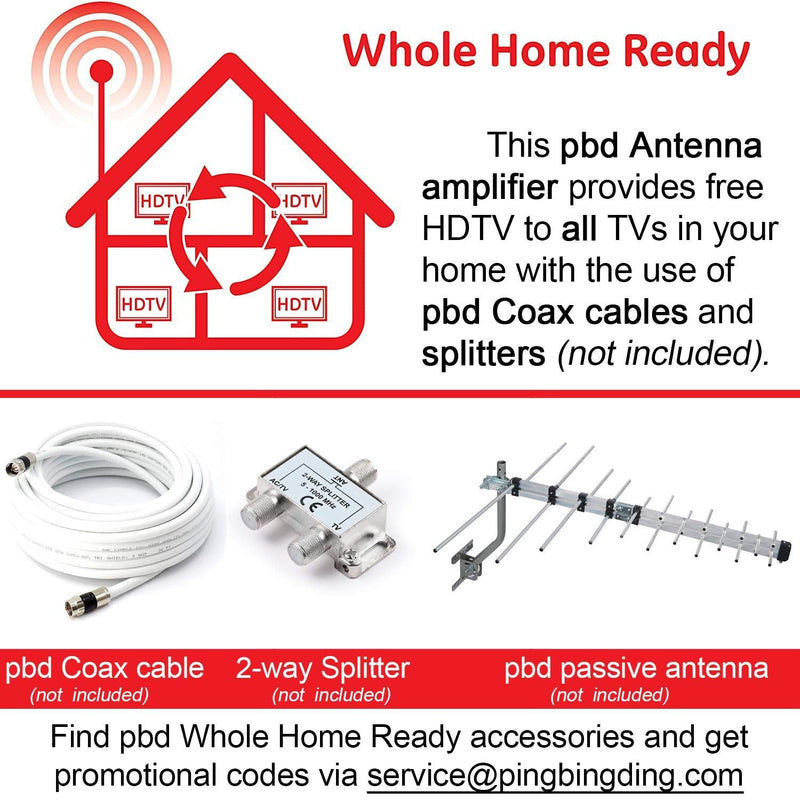PBD HDTV Preamplifier, TV Antenna Amplifier Signal Booster, HD Digital VHF UHF Amplifier, with 4G 5G LTE Filter, Professional-Grade Signal Booster